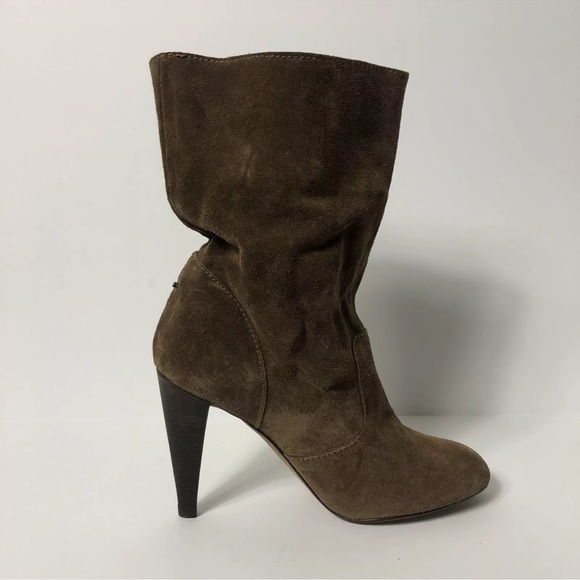 MOSSIMO DUTTI $299 Whiskey Brow Suede Fold Over HighHeel Slouchy Mid Calf Boots - Picture 4 of 6